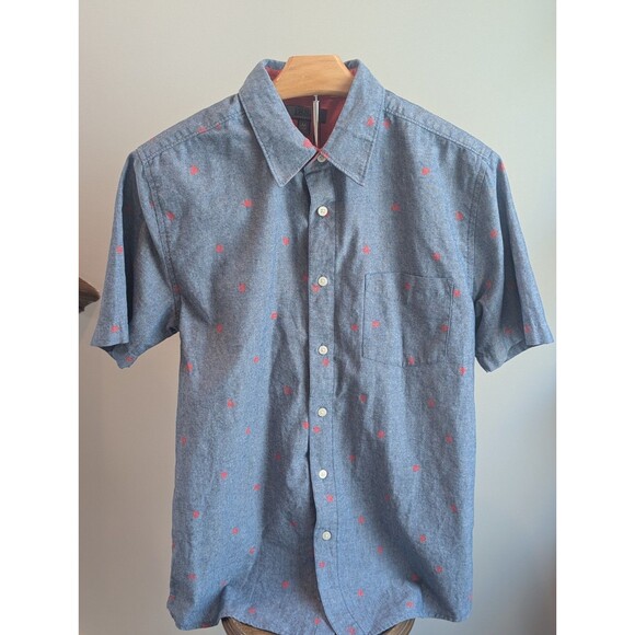 Men's Sailboat Pattern Short Sleeve Button Down Shirt Size Medium Quiet Luxury - Picture 2 of 9